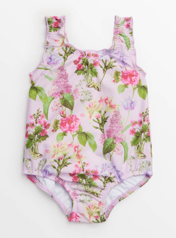 Pink Floral Printed Swimsuit  6-9 months